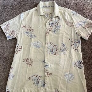 Porter Ash Linen Blend Paisley‎ Print Short Sleeve Button Up Shirt Medium 0563